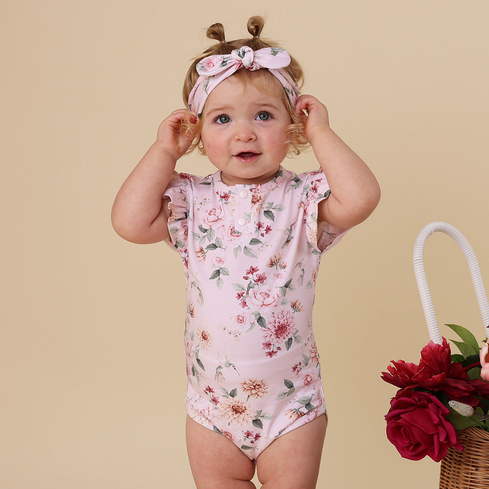 Birds & Blooms Short Sleeve Organic Bodysuit with Frill - View 8