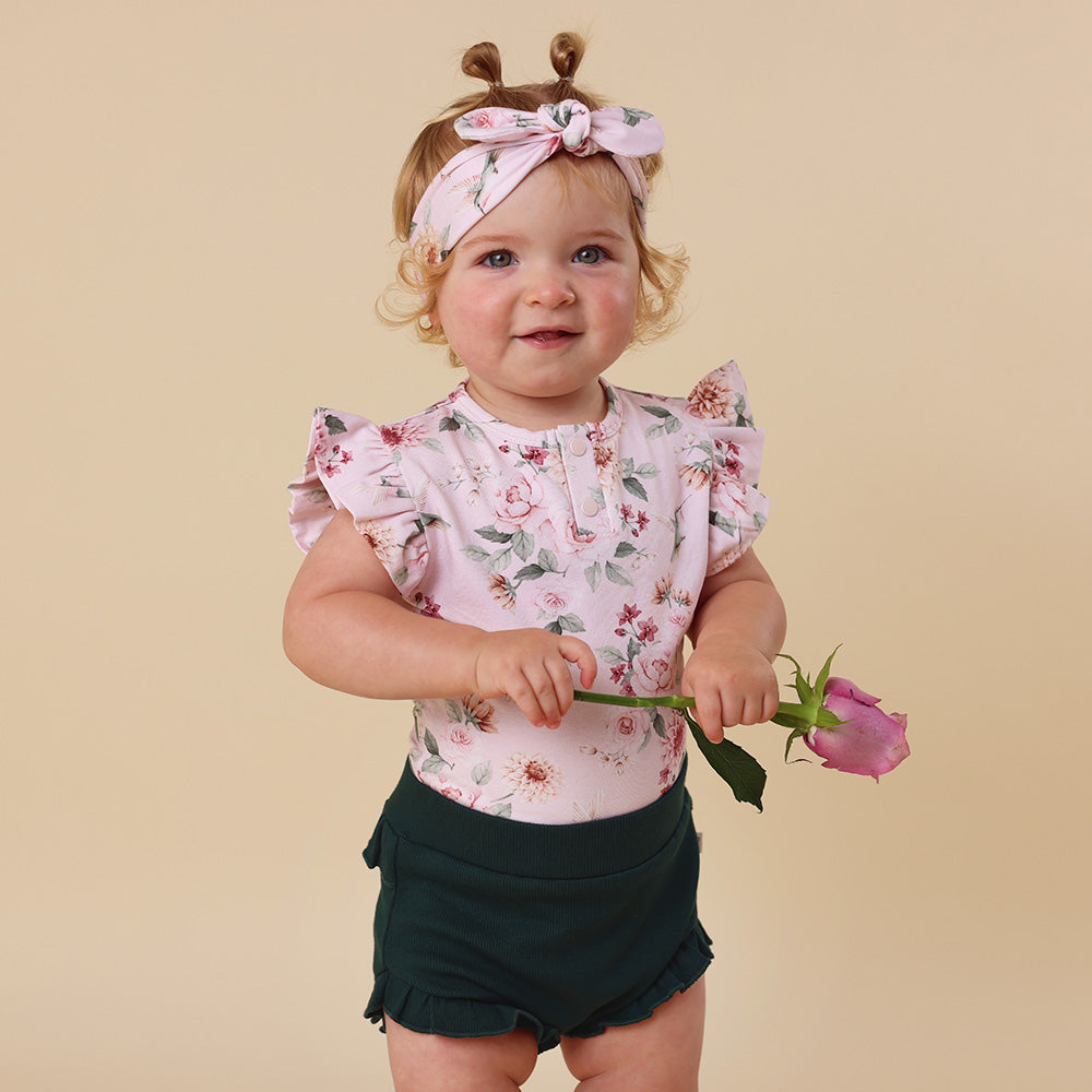 Birds & Blooms Short Sleeve Organic Bodysuit with Frill - View 5