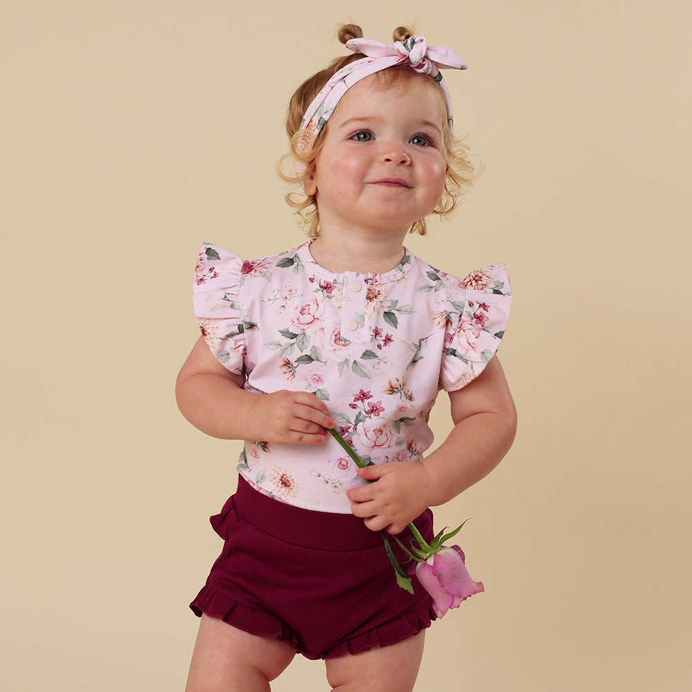 Birds & Blooms Short Sleeve Organic Bodysuit with Frill - View 4