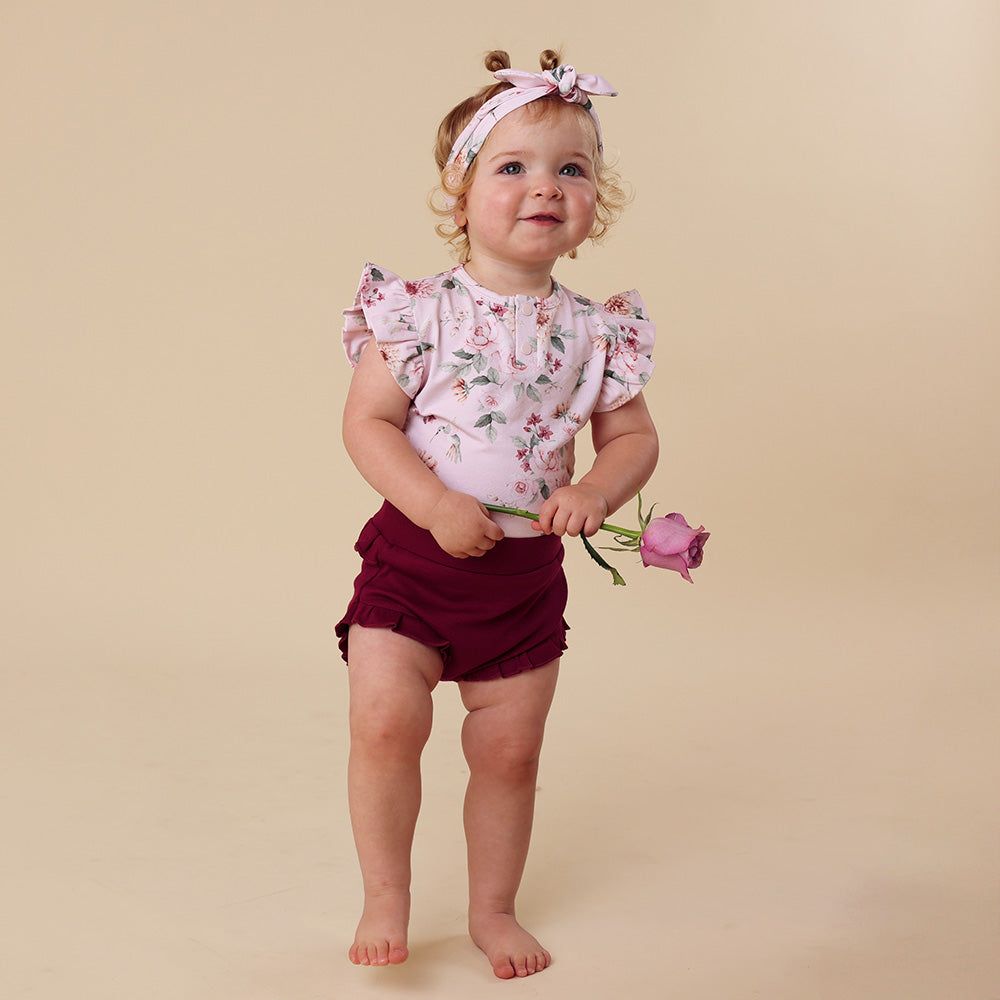 Birds & Blooms Short Sleeve Organic Bodysuit with Frill - View 10