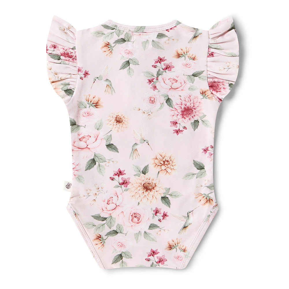 Birds & Blooms Short Sleeve Organic Bodysuit with Frill - View 12