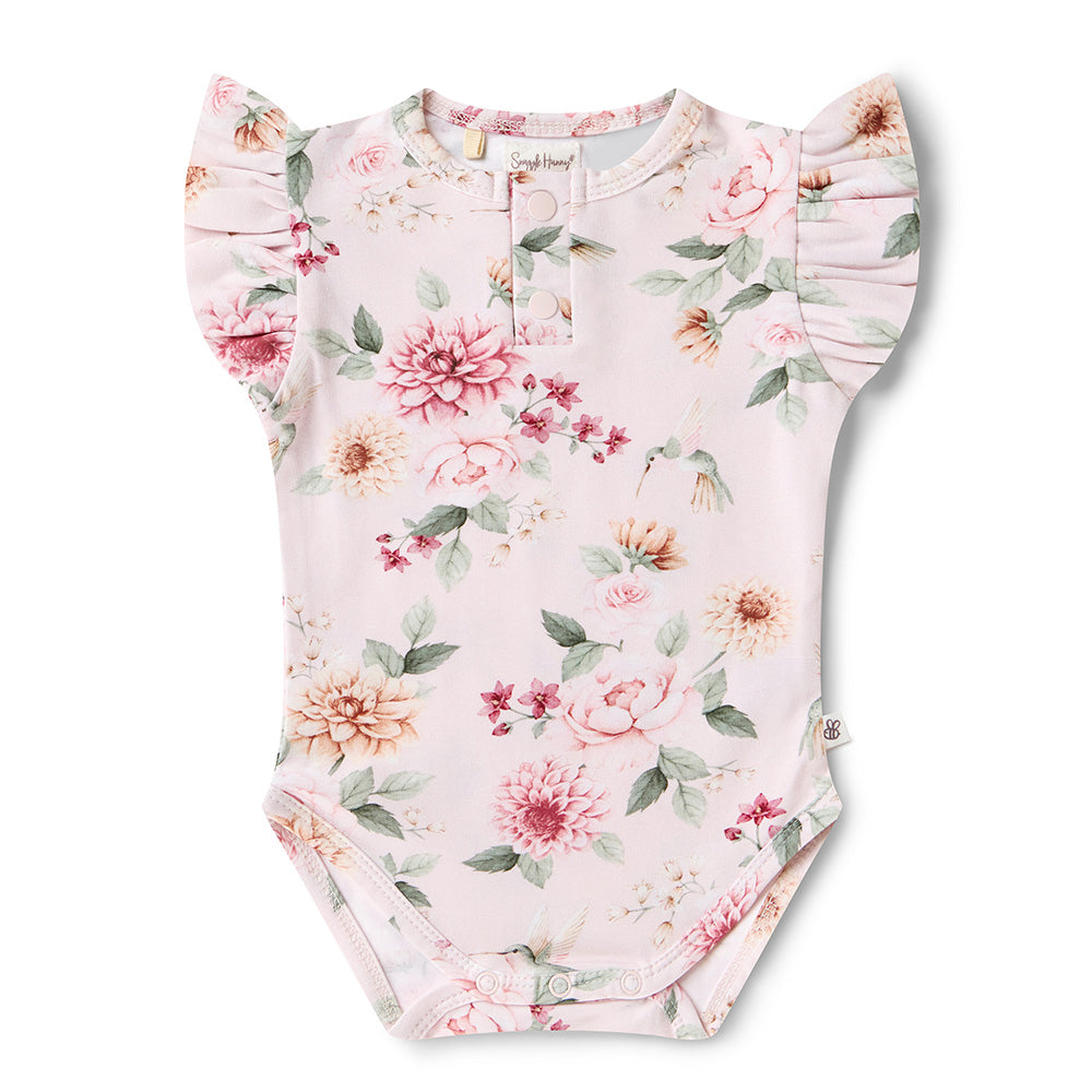 Birds & Blooms Short Sleeve Organic Bodysuit with Frill - View 2