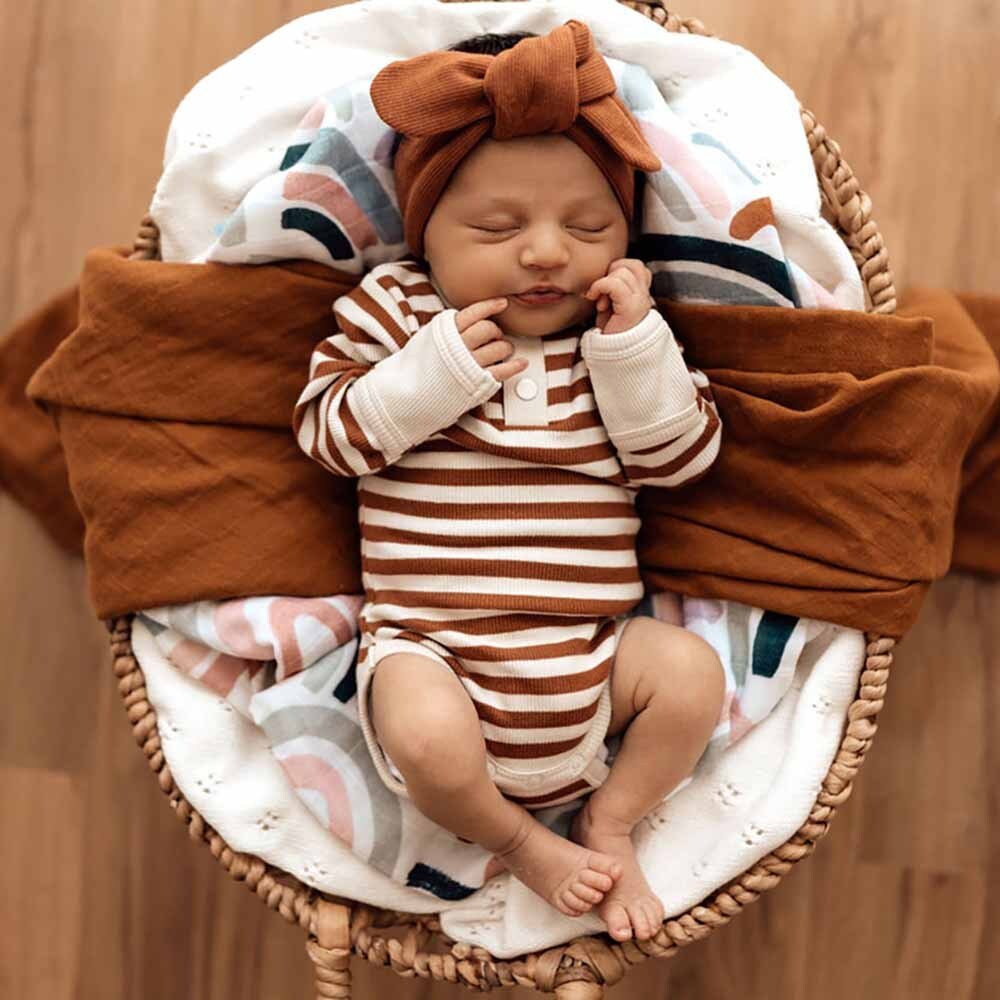 Biscuit Stripe Long Sleeve Organic Bodysuit - View 1