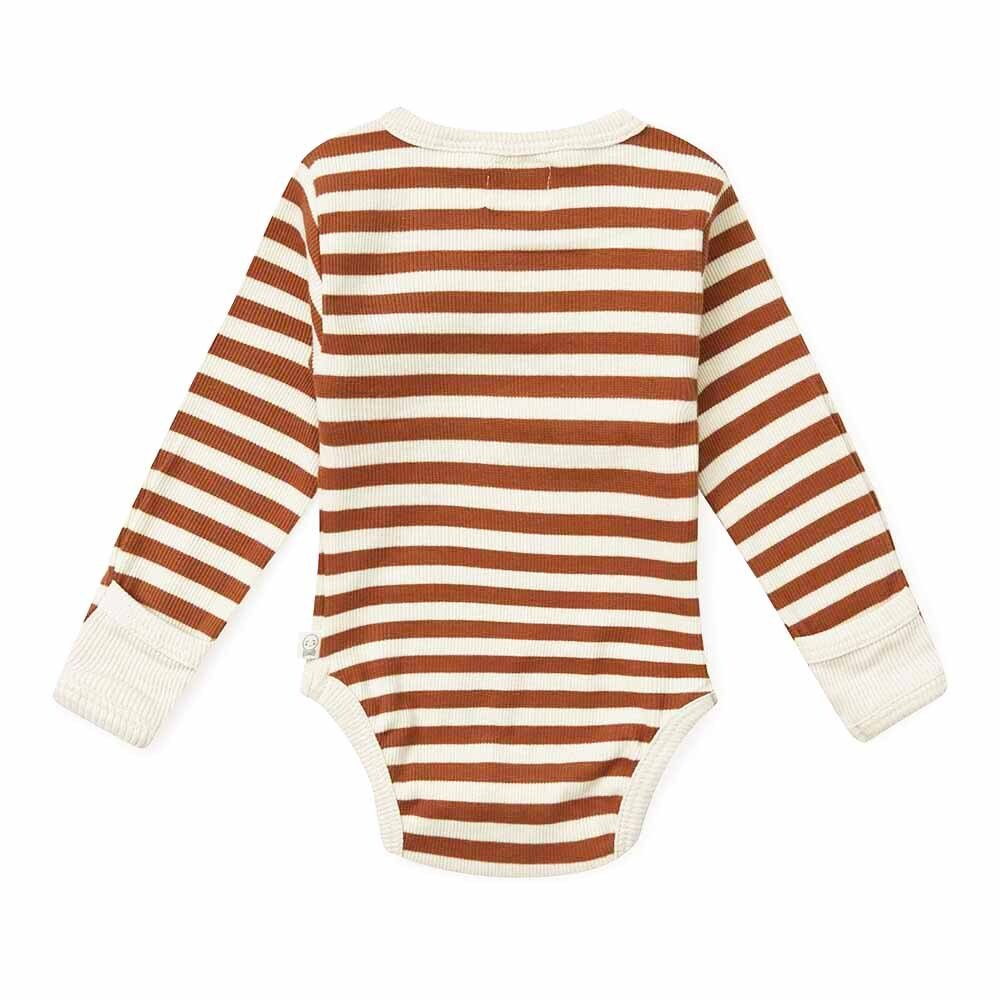 Biscuit Stripe Long Sleeve Organic Bodysuit - View 4