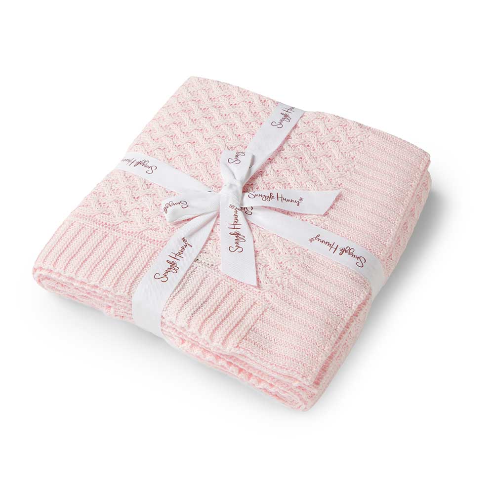 Blush Pink Diamond Knit Organic Baby Blanket