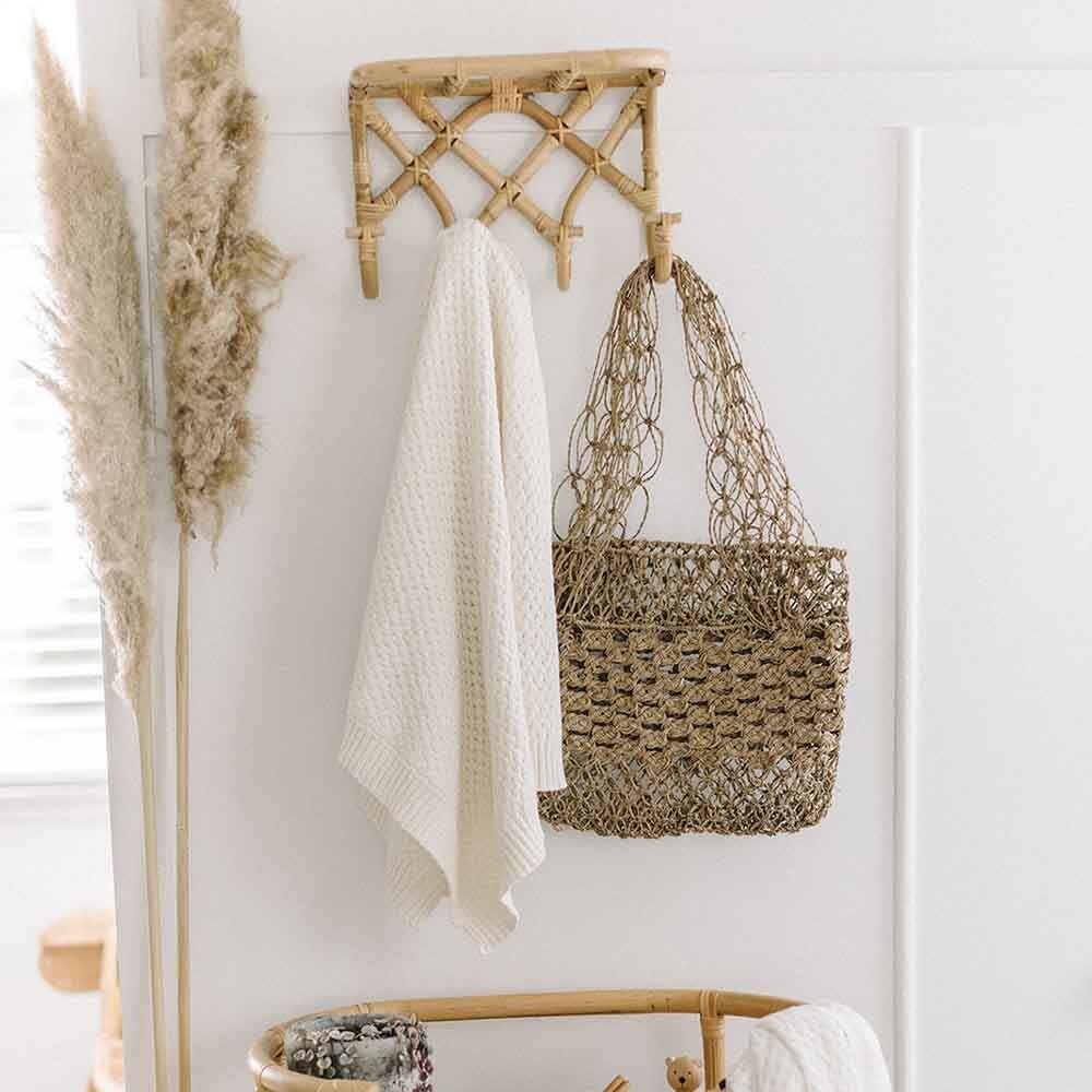 Cream Diamond Knit Organic Baby Blanket - View 4
