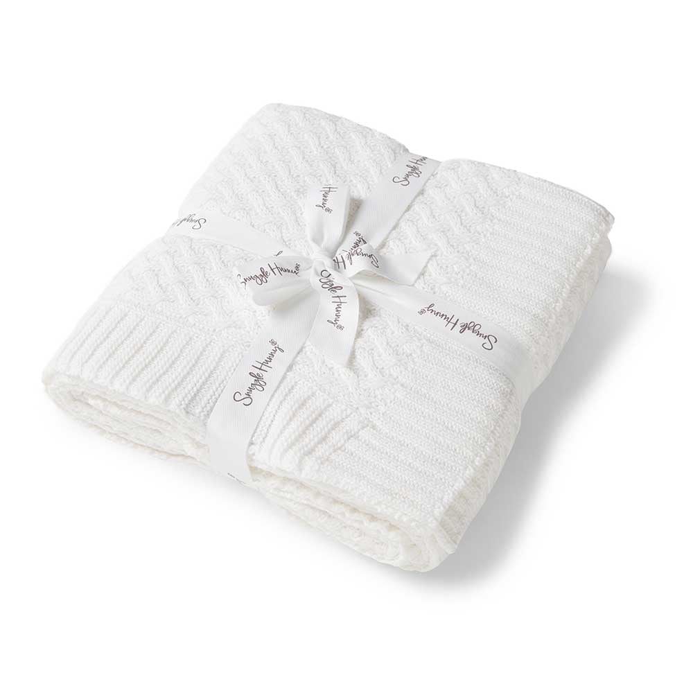 White Diamond Knit Organic Baby Blanket - View 2