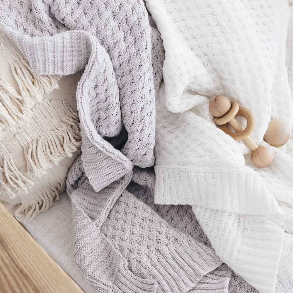 White Diamond Knit Organic Baby Blanket - View 5