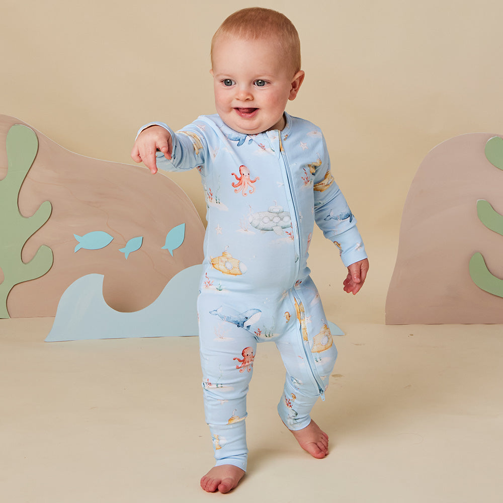 Blue Little Subs Organic Snugglesuit Convertible Romper - View 9