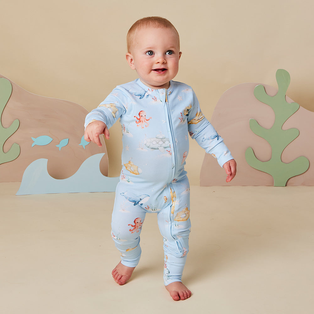Blue Little Subs Organic Snugglesuit Convertible Romper - View 3