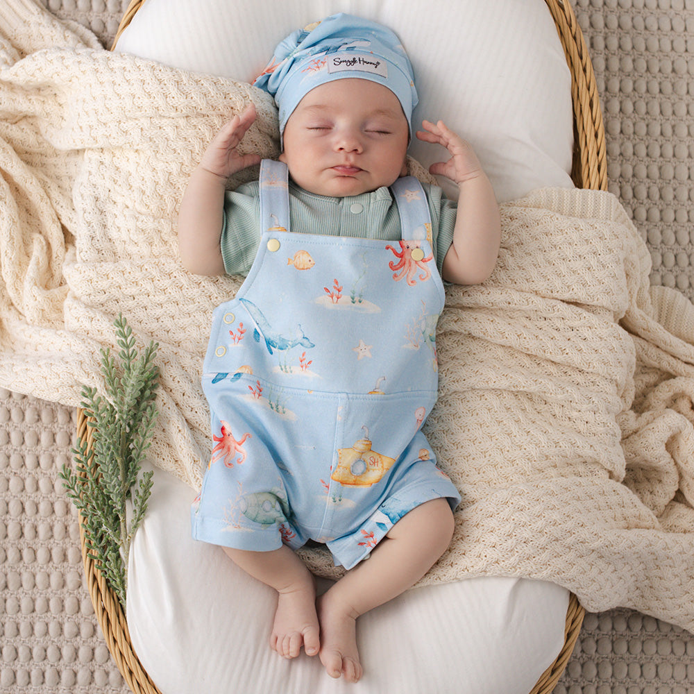 Blue Little Subs Organic Snuggle Overall Shorts - View 1