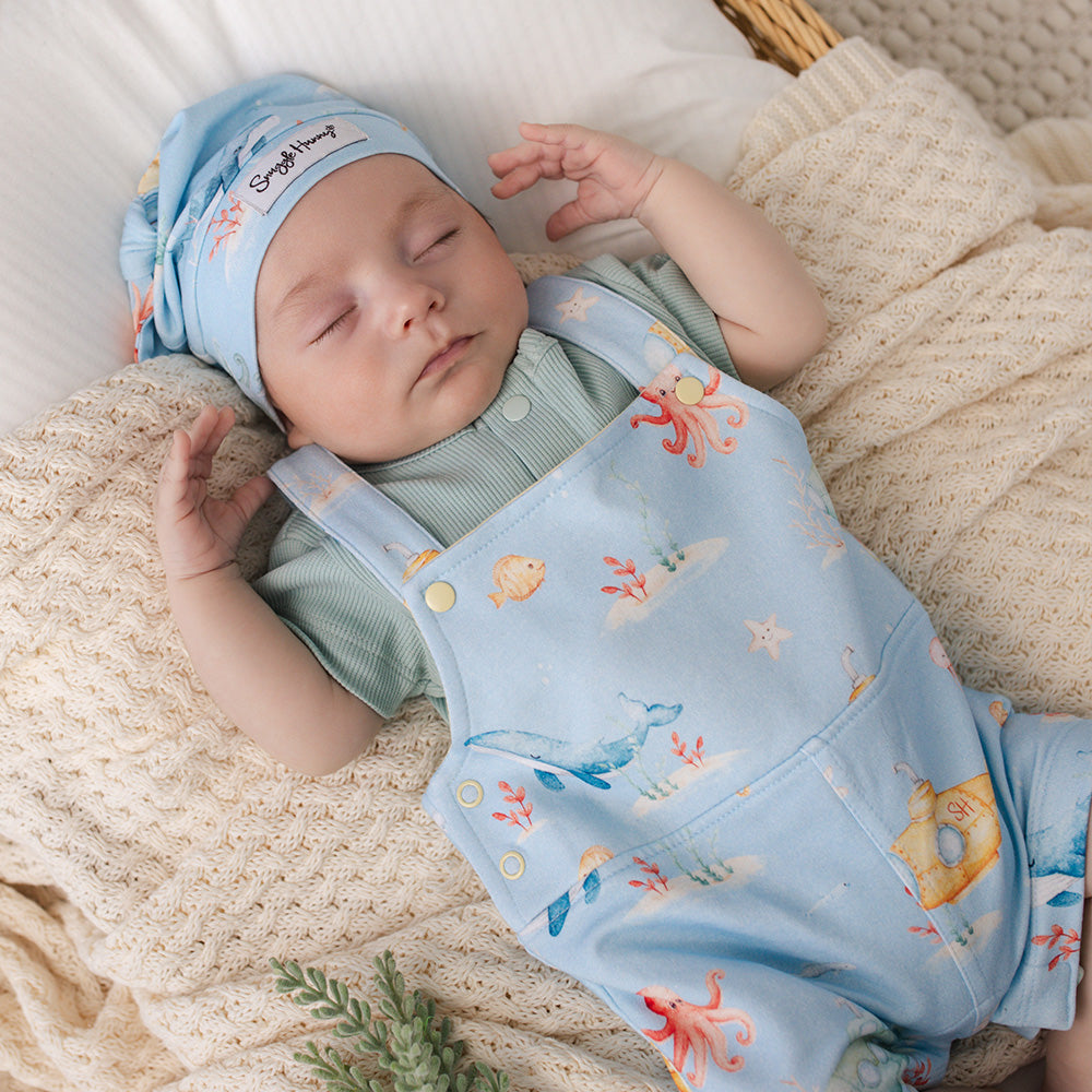 Blue Little Subs Organic Snuggle Overall Shorts - View 7