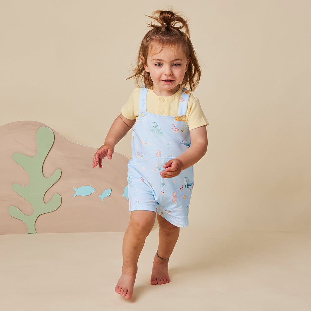 Blue Little Subs Organic Snuggle Overall Shorts - View 8