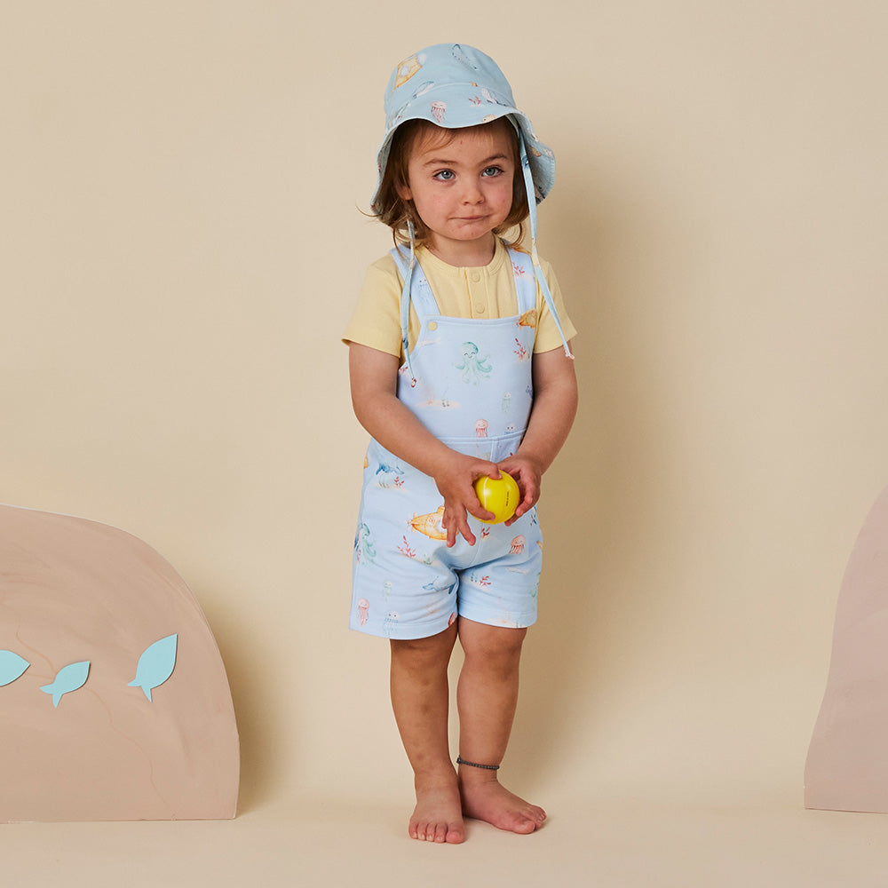 Blue Little Subs Organic Snuggle Overall Shorts - View 4