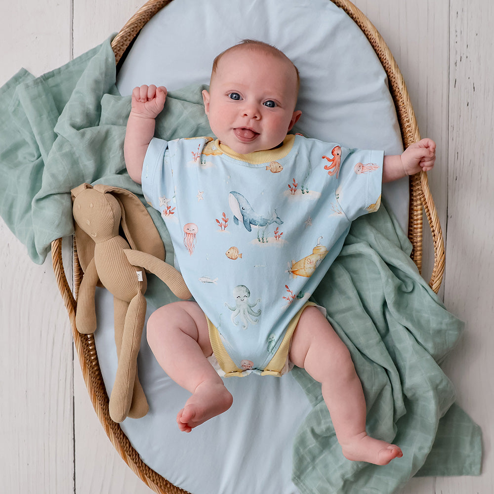 Blue Little Subs Organic Oversized Romper - View 4