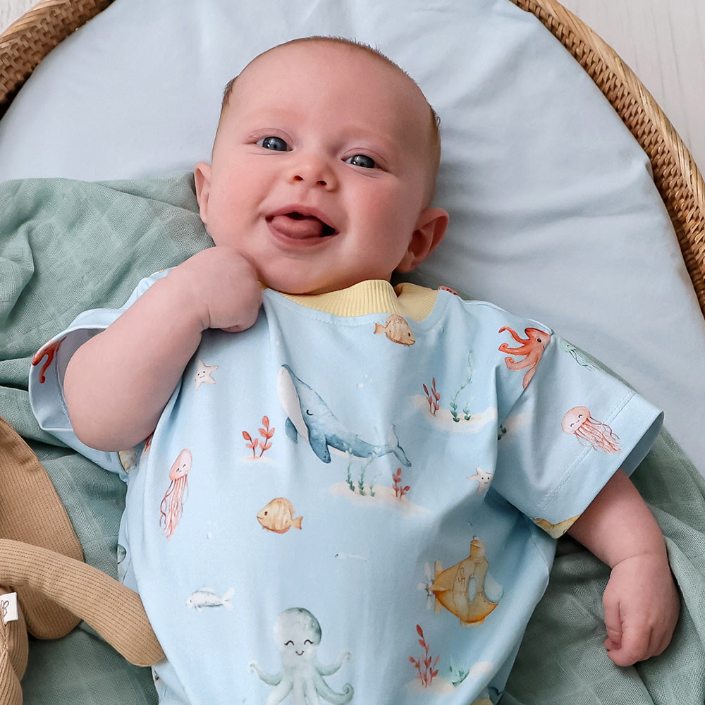 Blue Little Subs Organic Oversized Romper - View 8