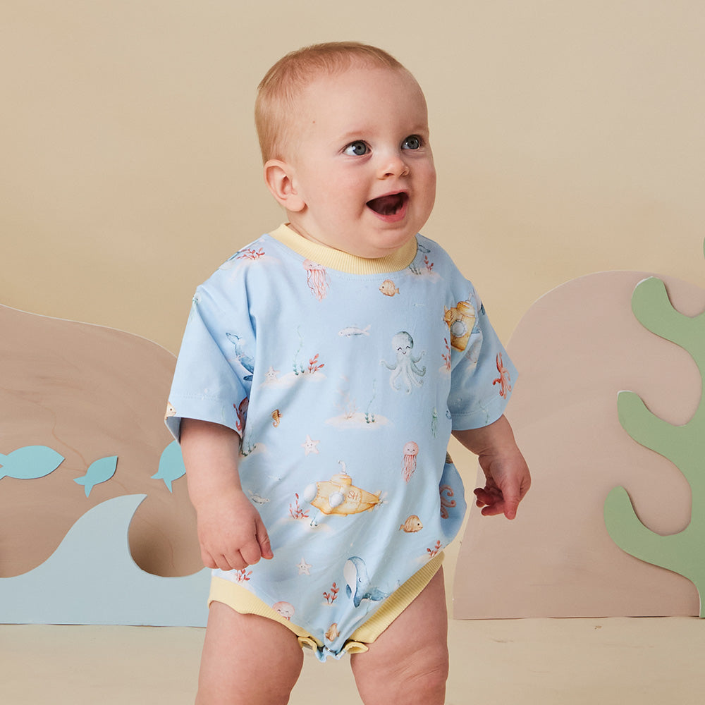 Blue Little Subs Organic Oversized Romper - View 3