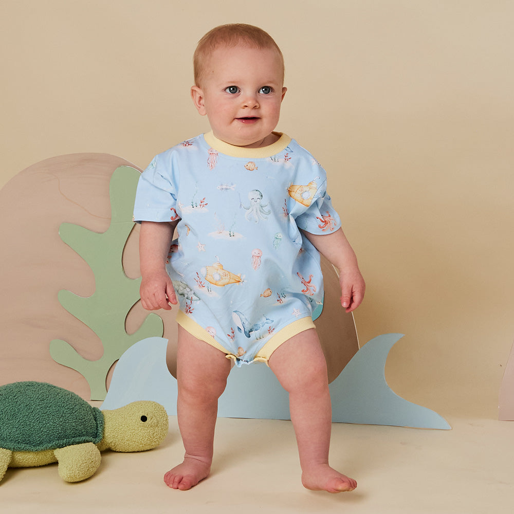 Blue Little Subs Organic Oversized Romper - View 13