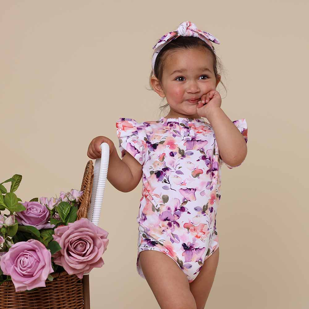 Blushing Beauty Short Sleeve Organic Bodysuit with Frill - View 1