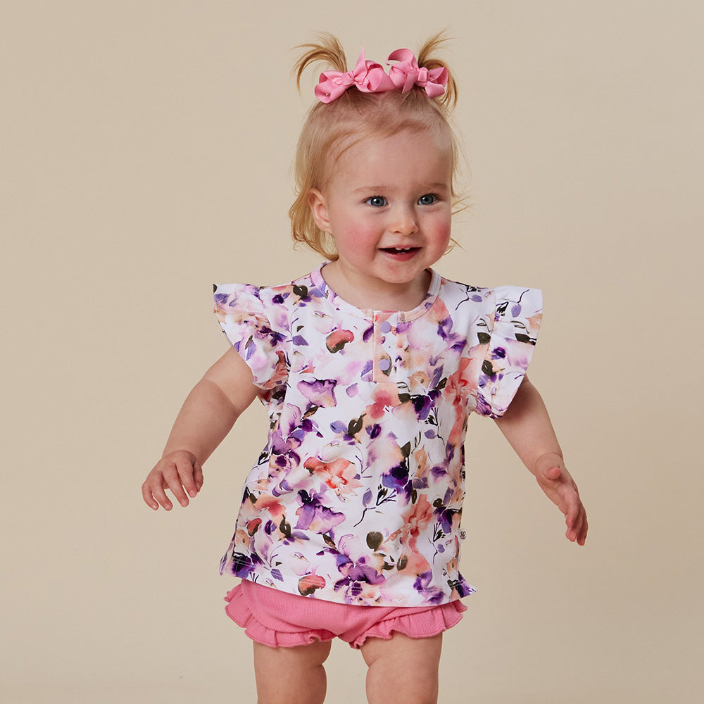 Blushing Beauty Organic Short Sleeve Top with Frill - View 1