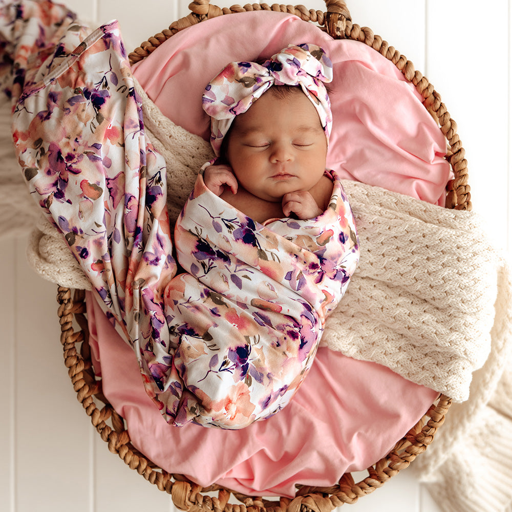 Blushing Beauty Organic Jersey Wrap & Topknot Set - View 1