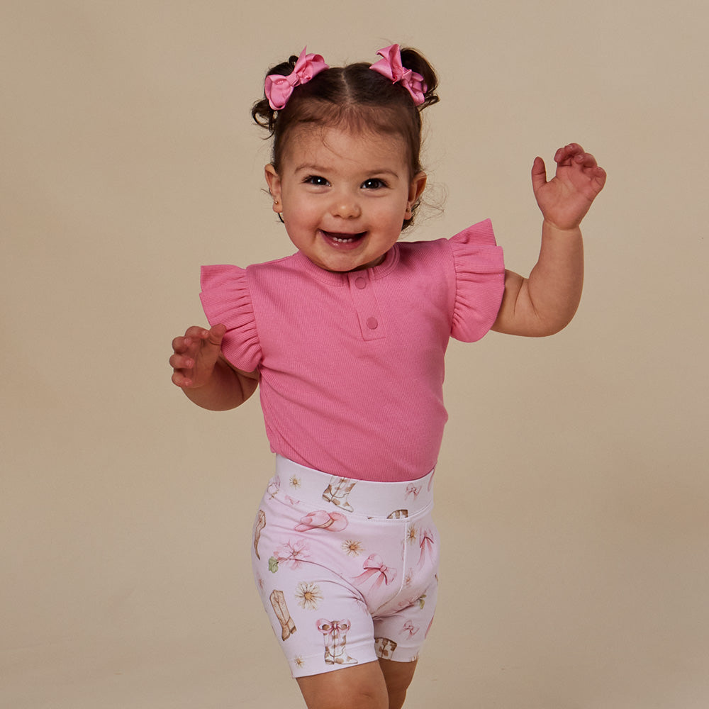 Candy Rib Short Sleeve Organic Bodysuit with Frill - View 5