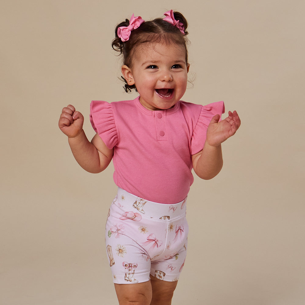 Candy Rib Short Sleeve Organic Bodysuit with Frill - View 11