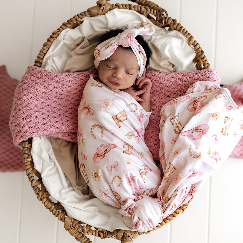 Boots & Bows Organic Jersey Wrap & Topknot Set - View 1