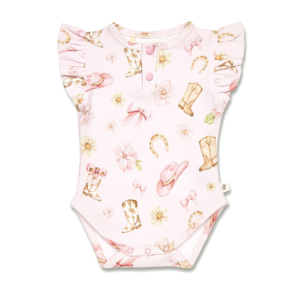Boots & Bows Short Sleeve Organic Bodysuit with Frill - View 2