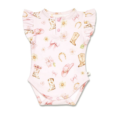 Boots & Bows Short Sleeve Organic Bodysuit with Frill | Snuggle Hunny
