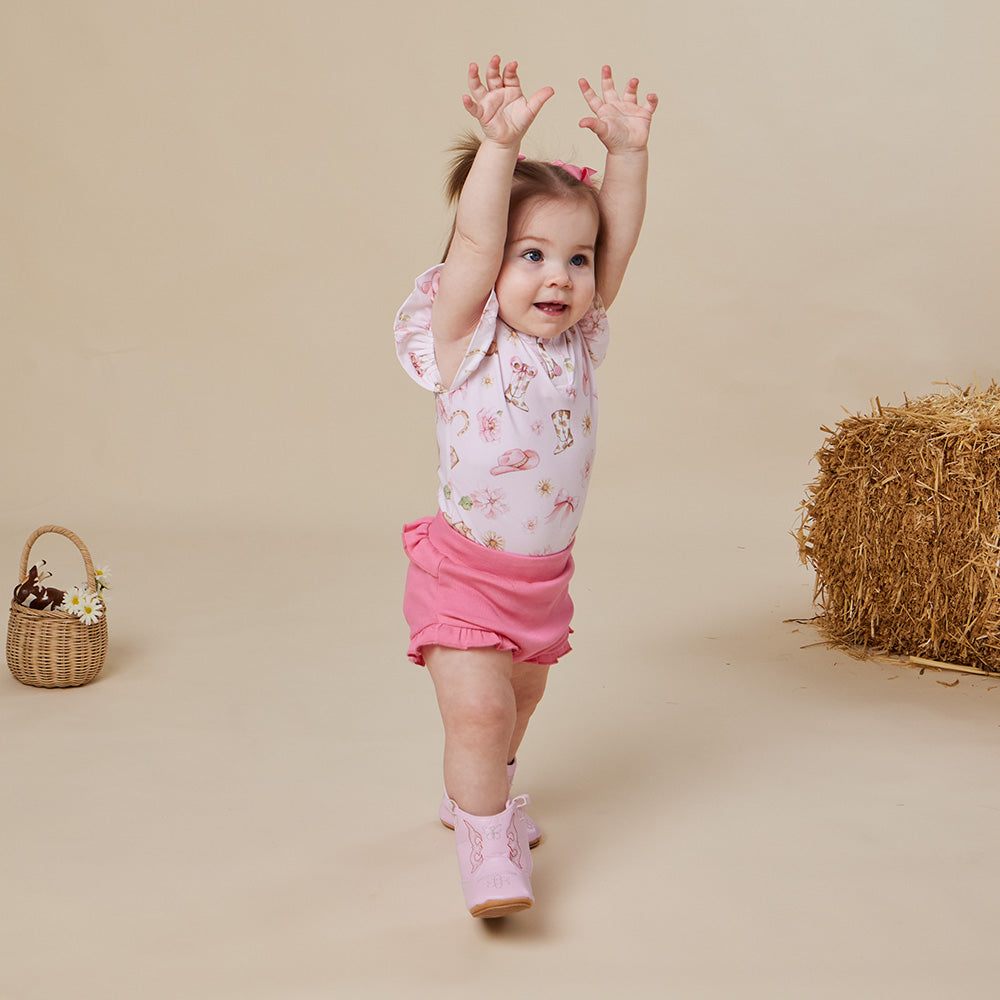 Boots & Bows Short Sleeve Organic Bodysuit with Frill - View 10