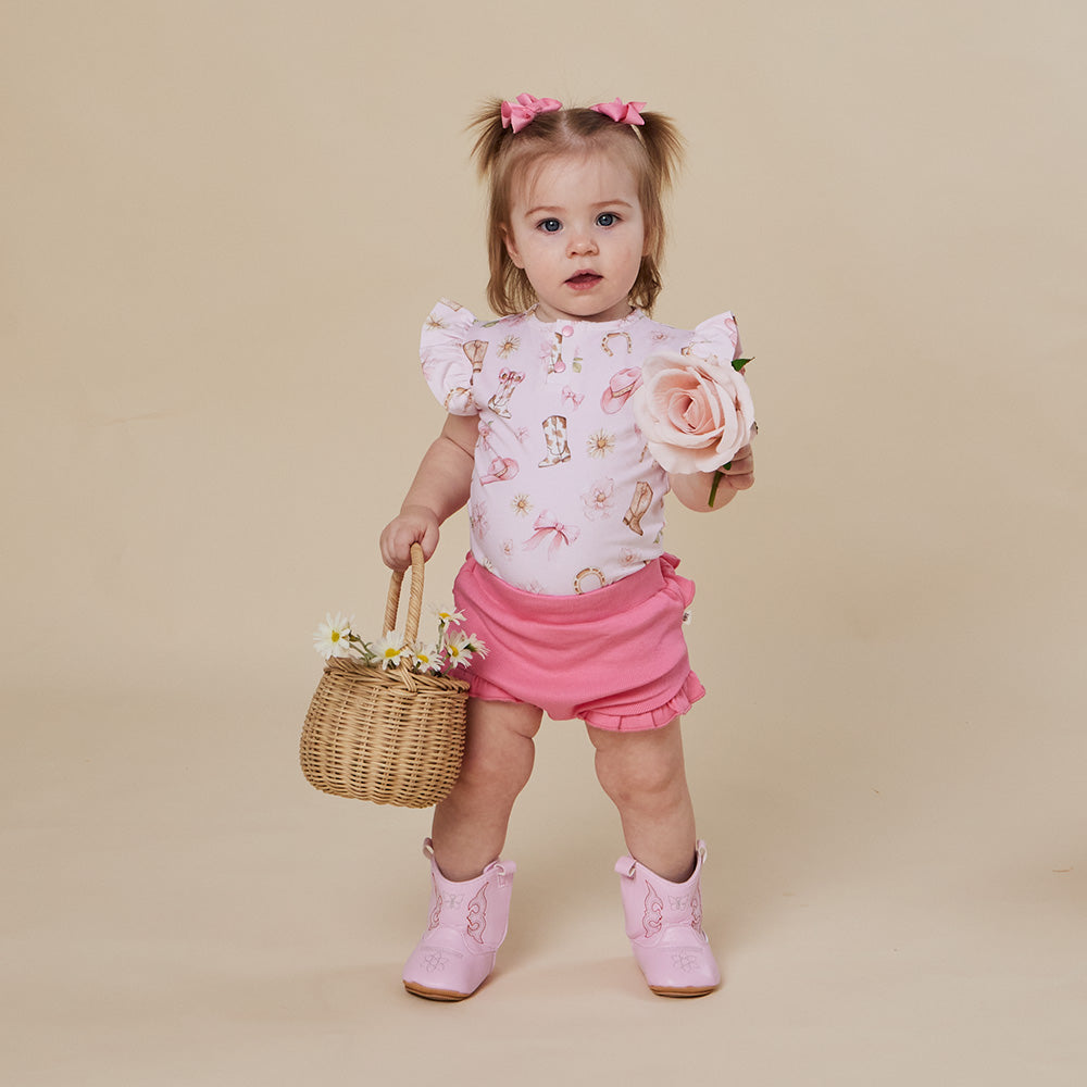 Boots & Bows Short Sleeve Organic Bodysuit with Frill - View 4