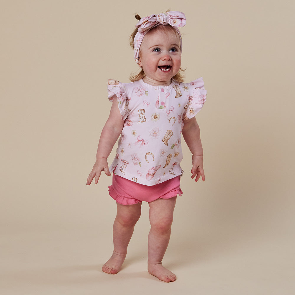 Boots & Bows Organic Short Sleeve Top with Frill - View 3