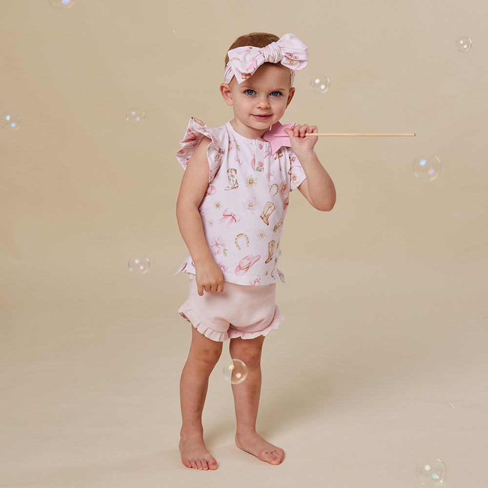 Boots & Bows Organic Short Sleeve Top with Frill - View 19