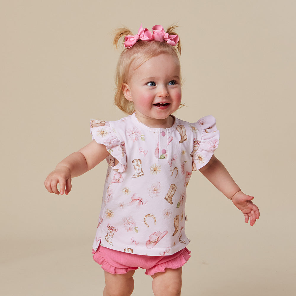 Boots & Bows Organic Short Sleeve Top with Frill - View 8