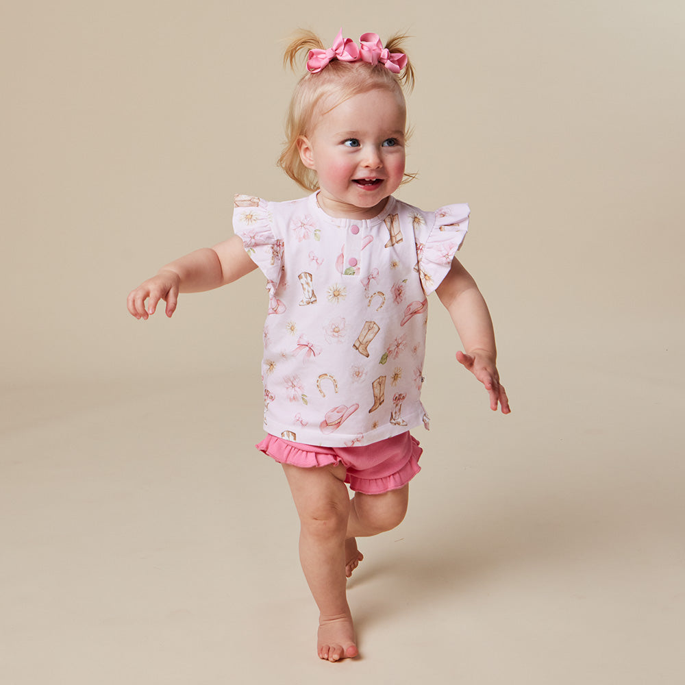 Boots & Bows Organic Short Sleeve Top with Frill - View 9