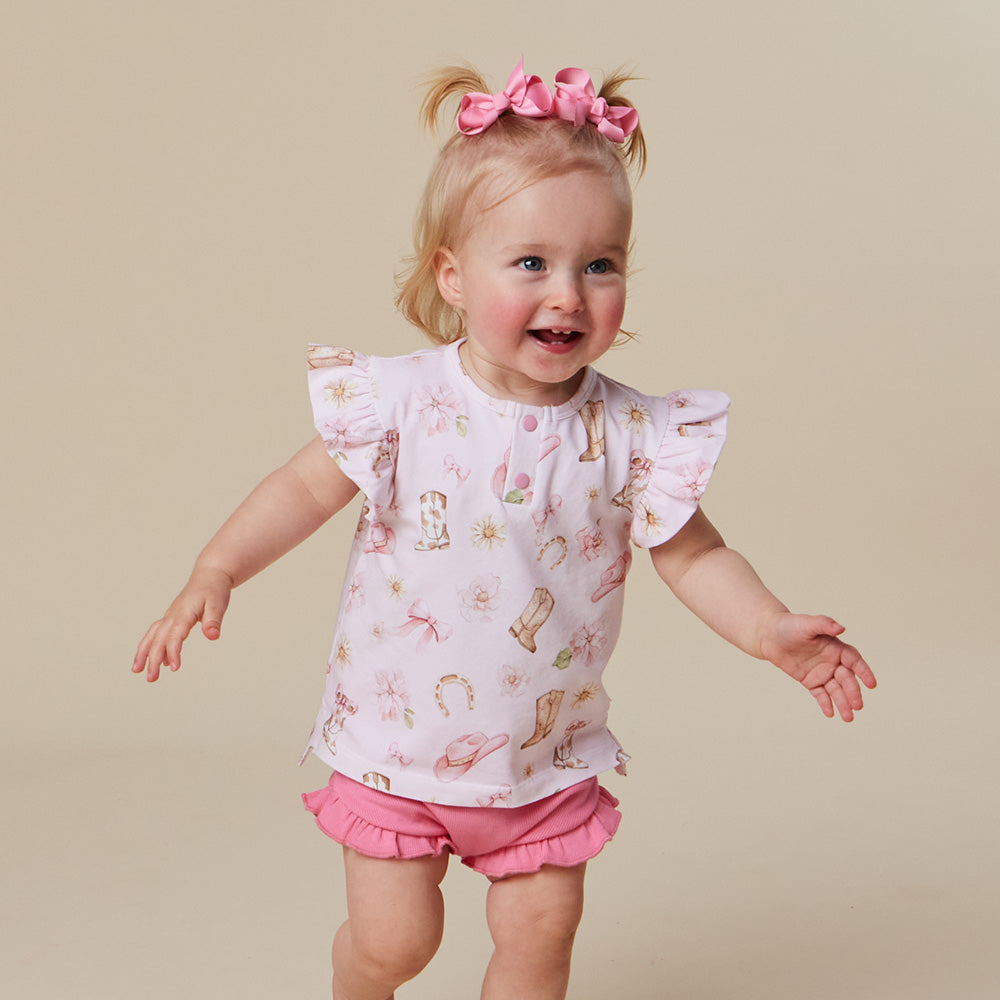 Boots & Bows Organic Short Sleeve Top with Frill - View 1