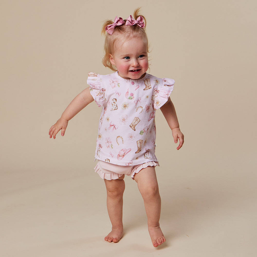 Boots & Bows Organic Short Sleeve Top with Frill - View 13