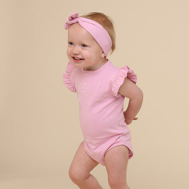 Bubblegum Short Sleeve Organic Bodysuit with Frill | Snuggle Hunny