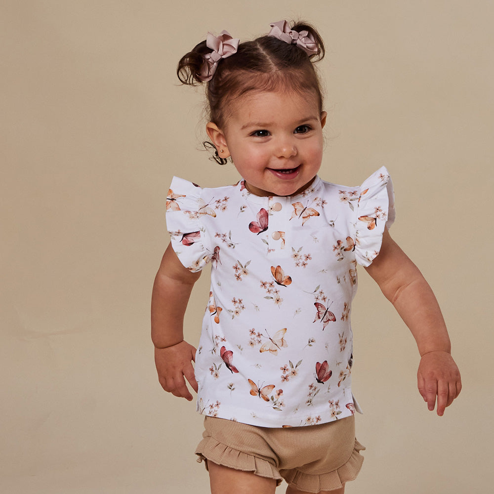 Butterfly Organic Short Sleeve Top with Frill - View 1