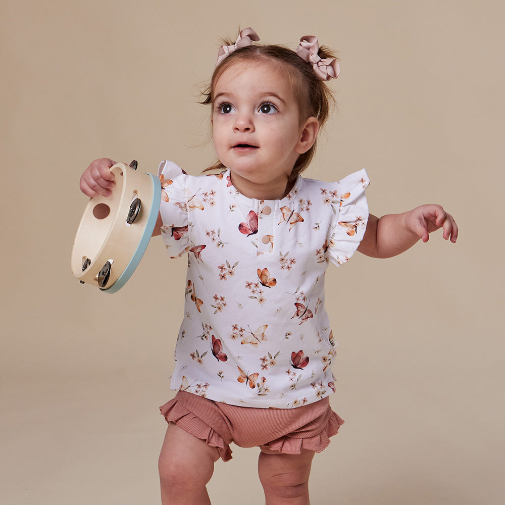 Butterfly Organic Short Sleeve Top with Frill - View 6