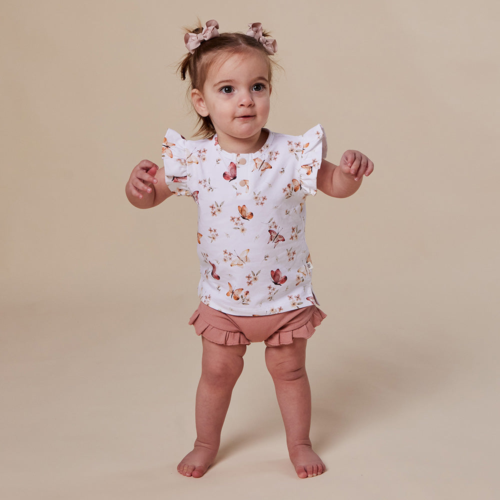 Butterfly Organic Short Sleeve Top with Frill - View 7