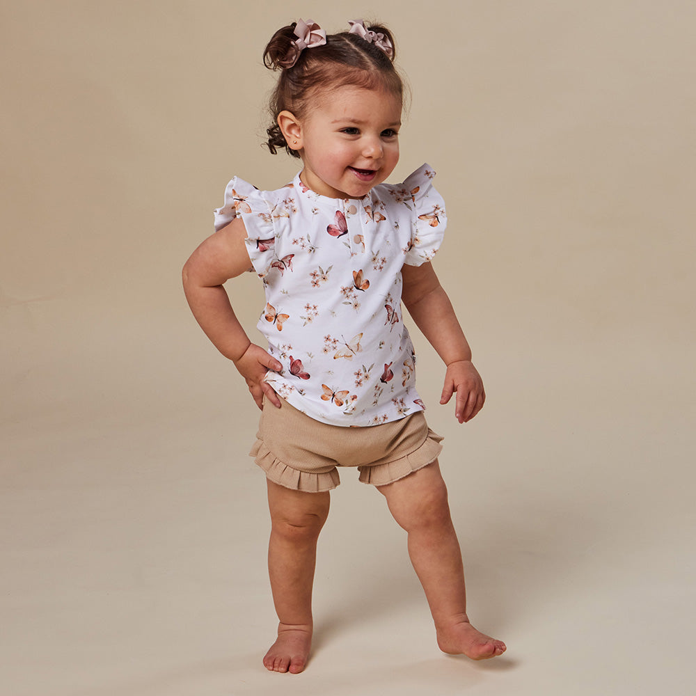 Butterfly Organic Short Sleeve Top with Frill - View 3