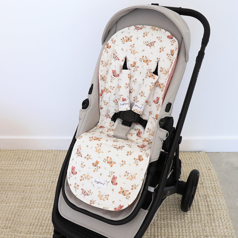 Bundle - Butterfly Pram Liner & Strap Cover Set - View 2