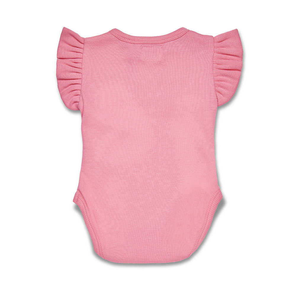 Candy Rib Short Sleeve Organic Bodysuit with Frill - View 13