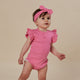 Candy Rib Short Sleeve Organic Bodysuit with Frill - Thumbnail 4