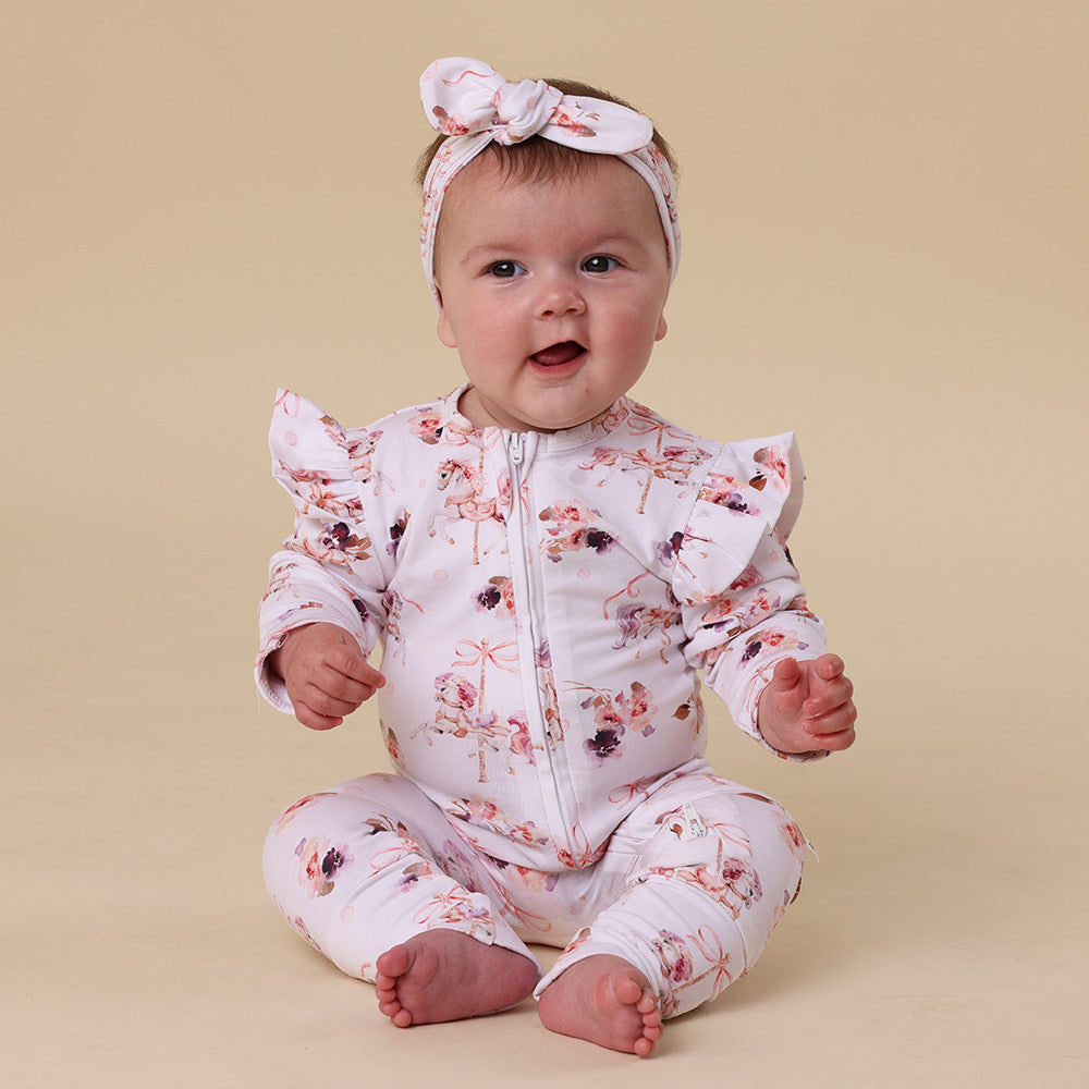 Carousel Organic Snugglesuit Convertible Romper with Frill - View 11