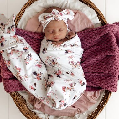 Carousel Organic Jersey Wrap & Topknot Set | Snuggle Hunny