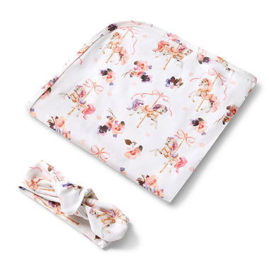 Carousel Organic Jersey Wrap & Topknot Set | Snuggle Hunny