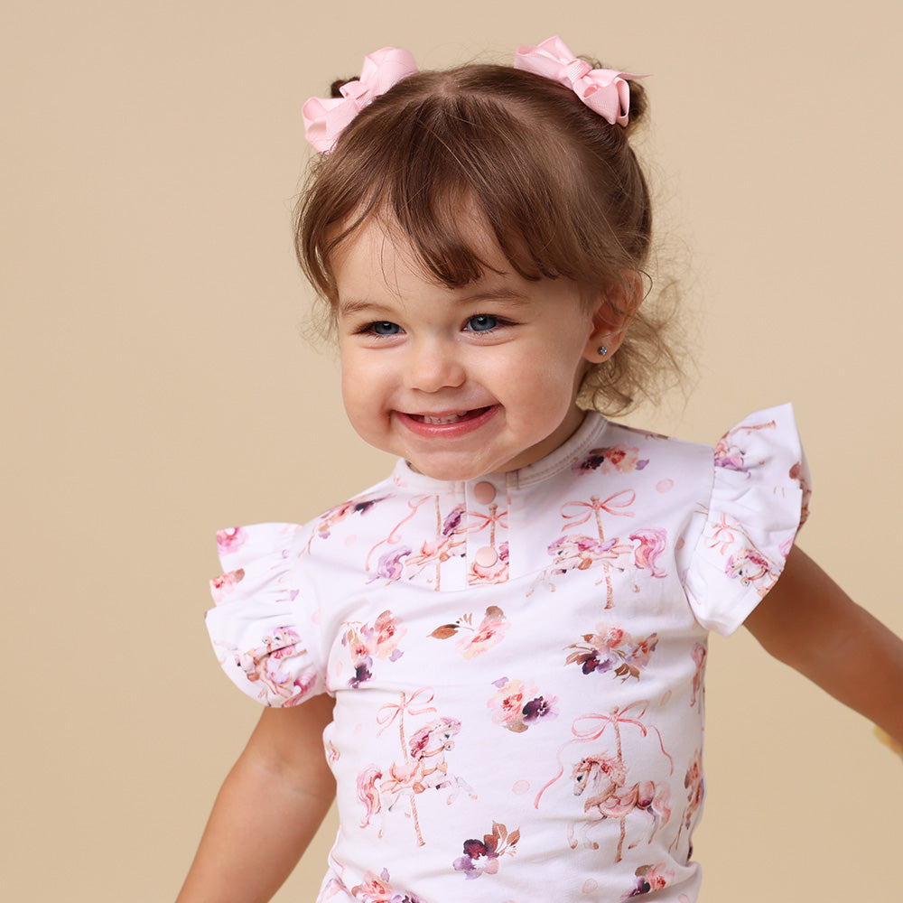 Carousel Short Sleeve Organic Bodysuit with Frill - View 8
